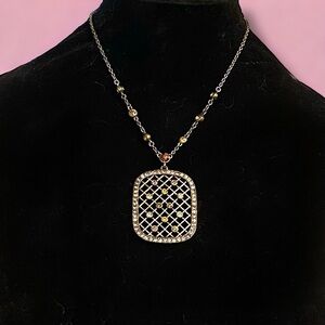 You and I bronze tone rhinestone square mesh pendant necklace